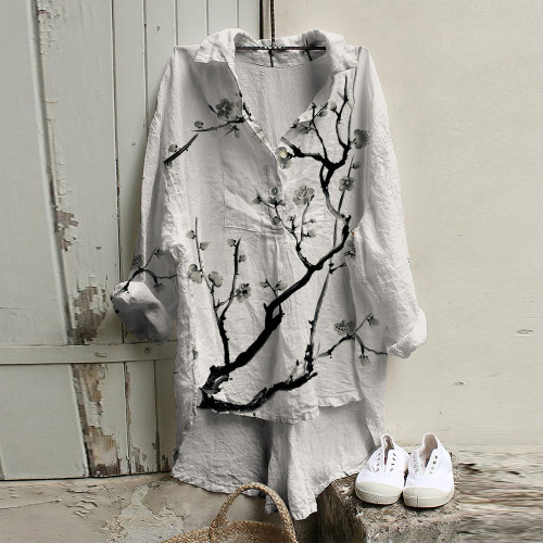 Vintage Ink And Wash Floral Art Woven Tunic