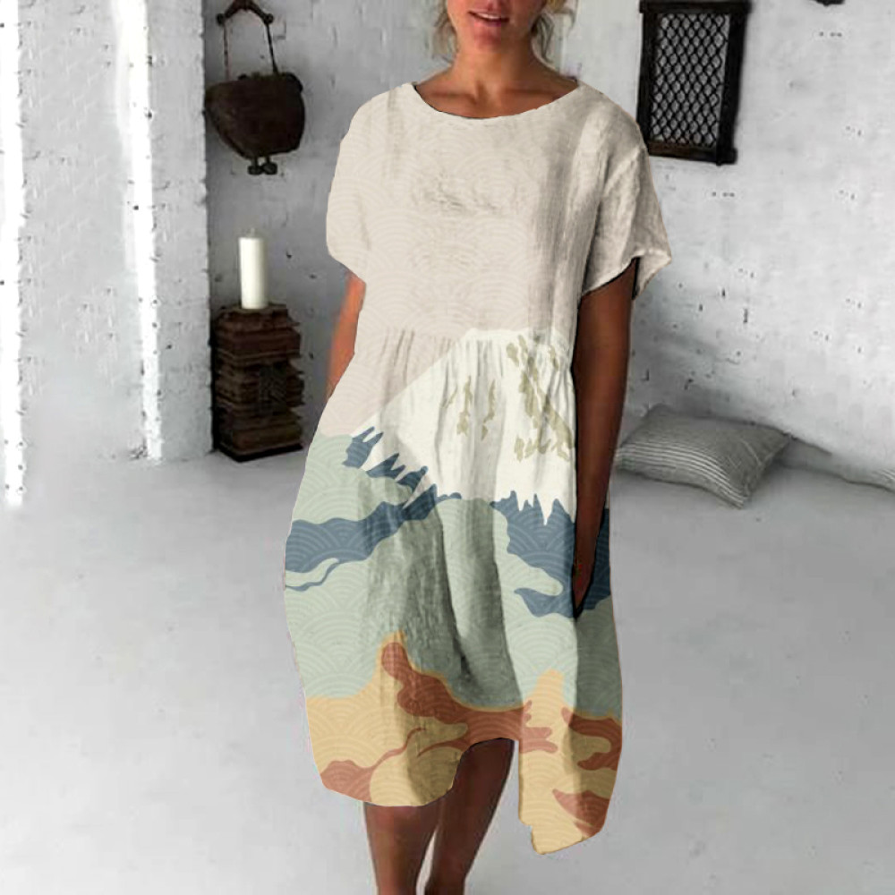 Vintage Japanese Art Flowy Midi Dress