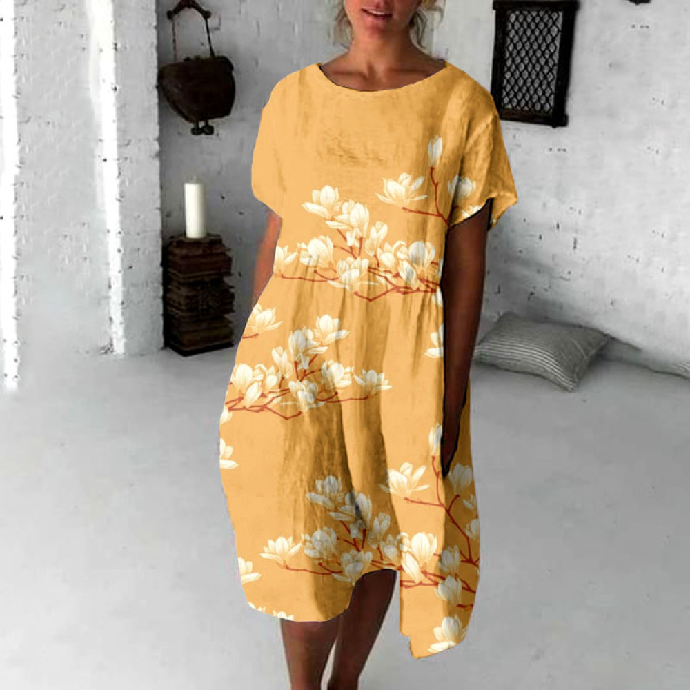 Vintage Japanese Art Magnolia Flower Flowy Midi Dress