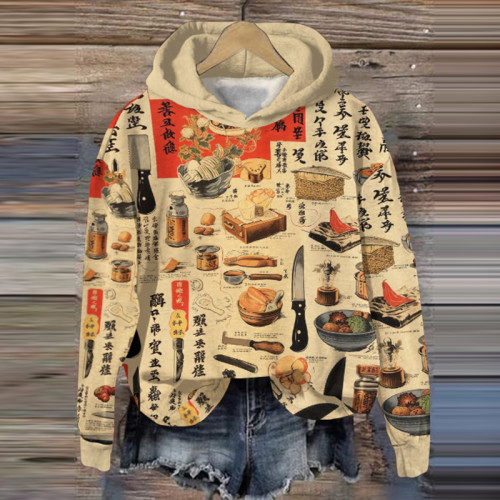 Vintage Japanese Art Print Casual Hoodie