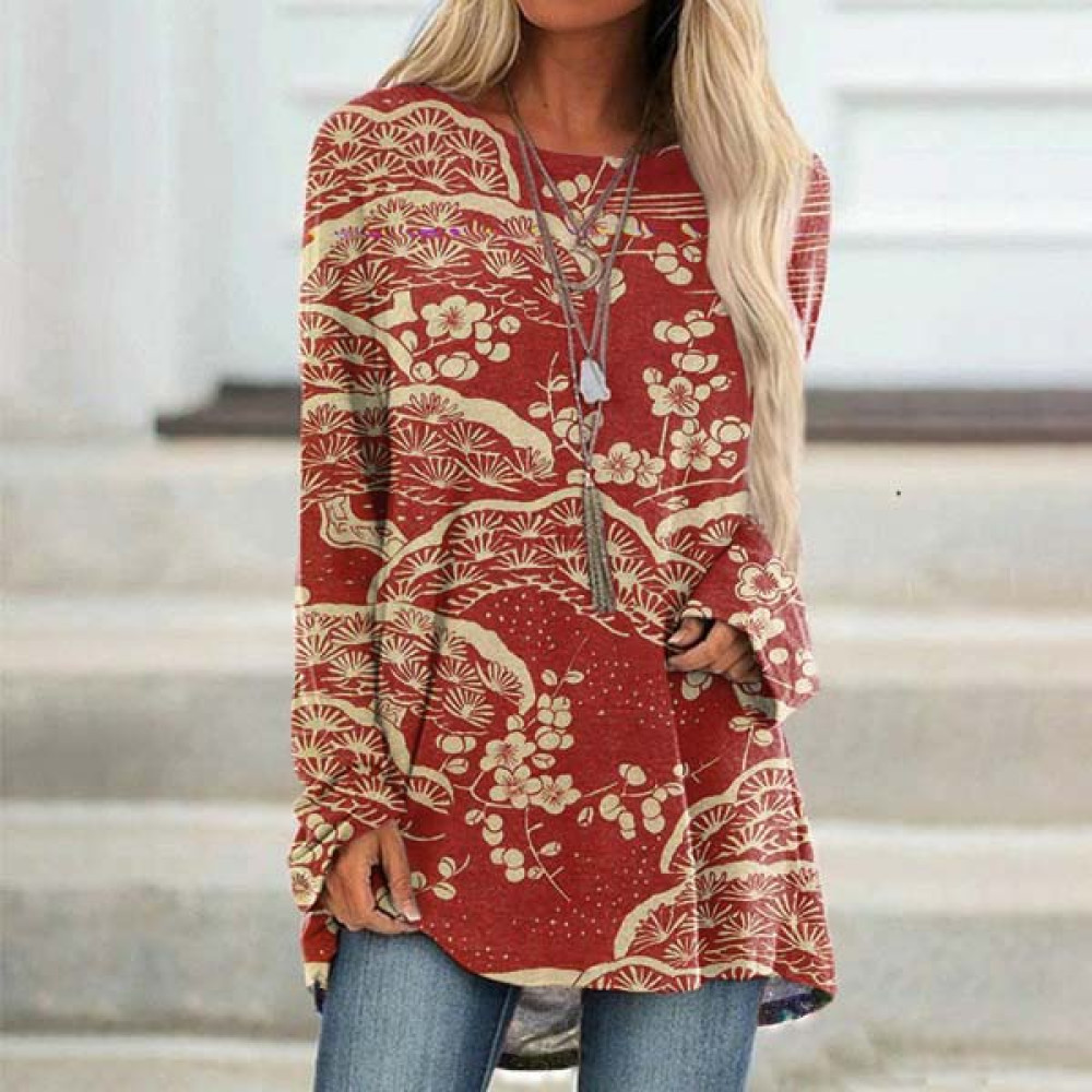 Vintage Japanese Art Print Long Sleeve Tunic