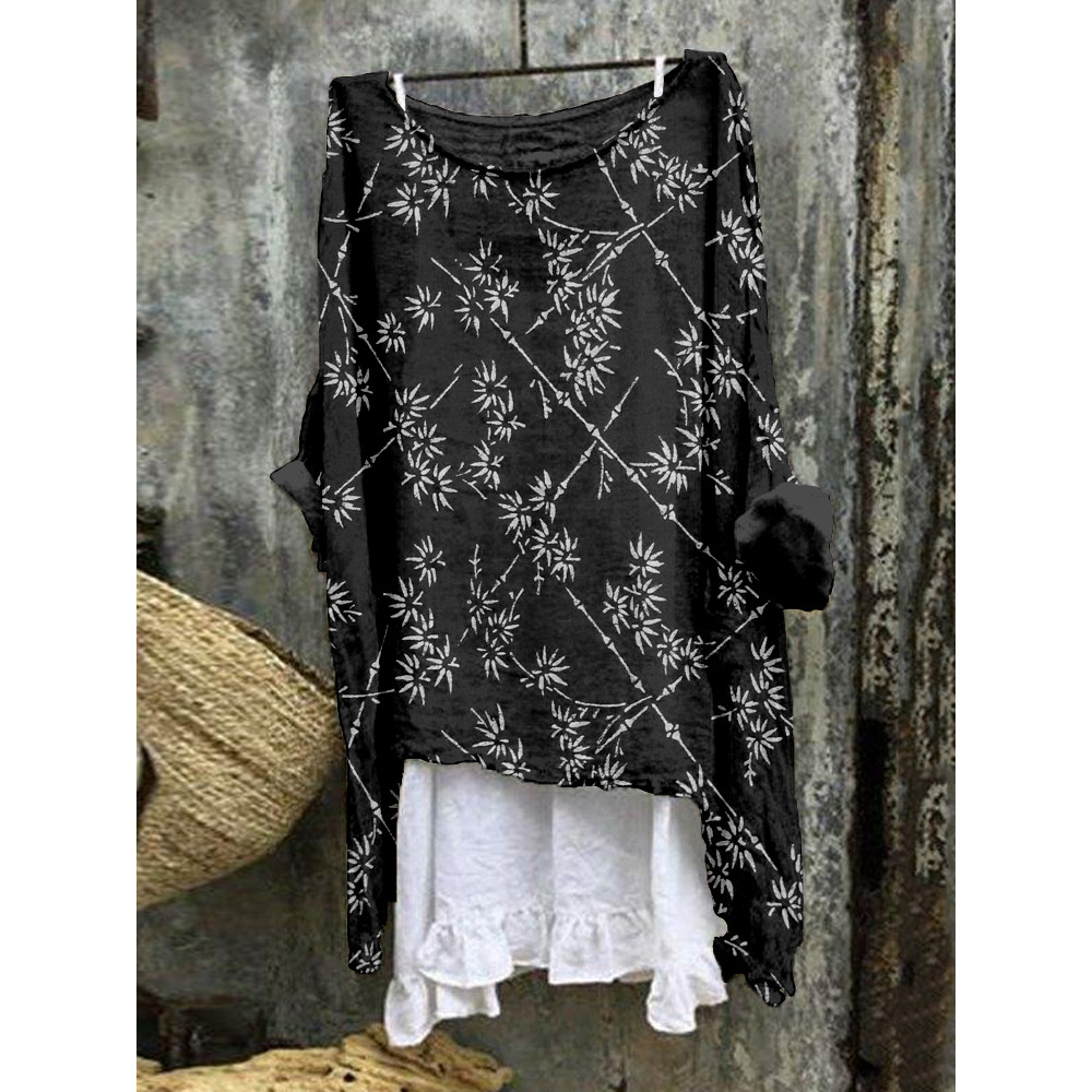 Vintage Japanese Bamboo Art Linen Blend Flowy Tunic