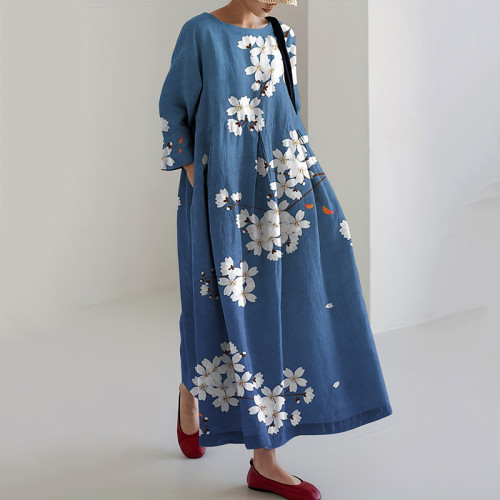 Vintage Japanese Cherry Blossoms Art  Casual Midi Dress