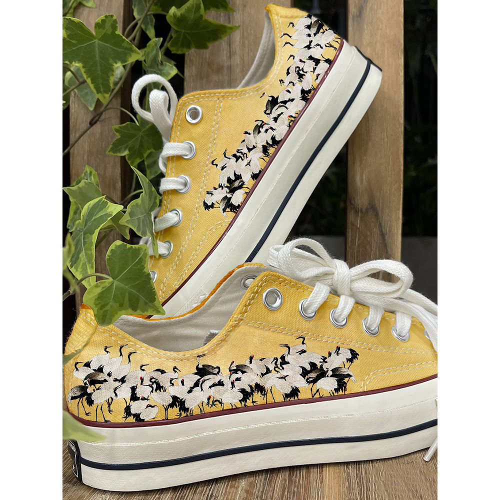 Vintage Japanese Cranes Art Canvas Shoes