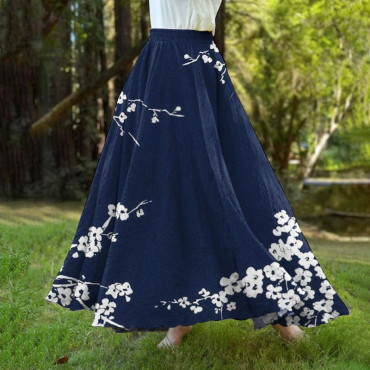 Vintage Japanese Floral Art A-Hem Skirt