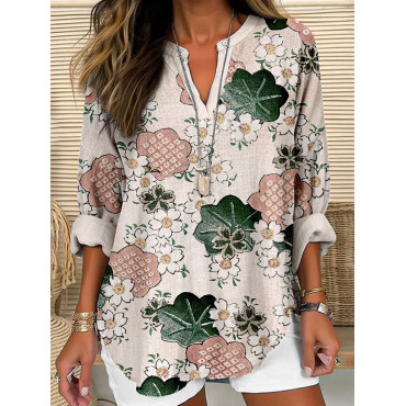 Vintage Japanese Floral Art Linen Blend Cozy Shirt