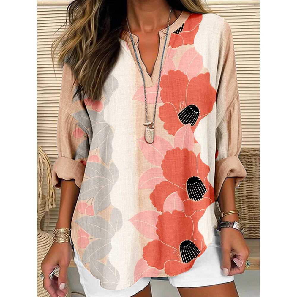 Vintage Japanese Flowers Art Linen Blend Shirt