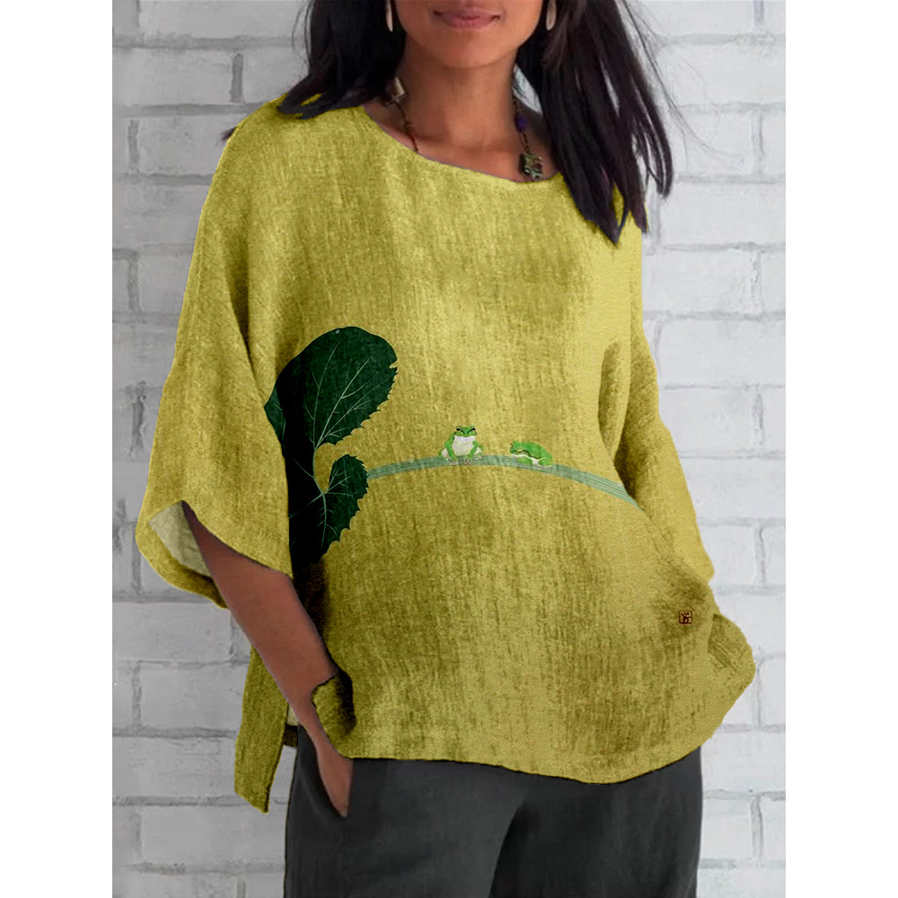 Vintage Japanese Frog Linen Blend Cozy Tunic