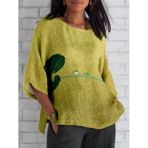 Vintage Japanese Frog Linen Blend Cozy Tunic