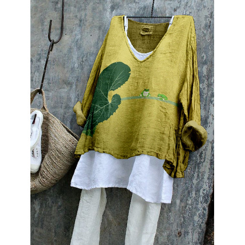 Vintage Japanese Frog Linen Blend Flowy Tunic