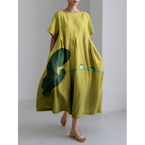 Vintage Japanese Frog Linen Blend Maxi Dress