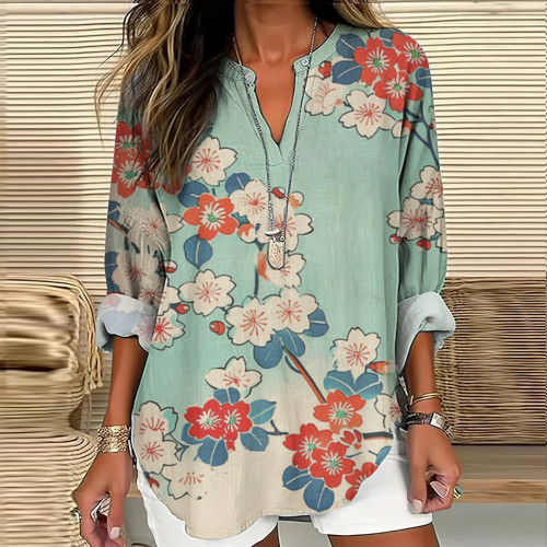 Vintage Japanese Sakura Art Printed Casual Shirt