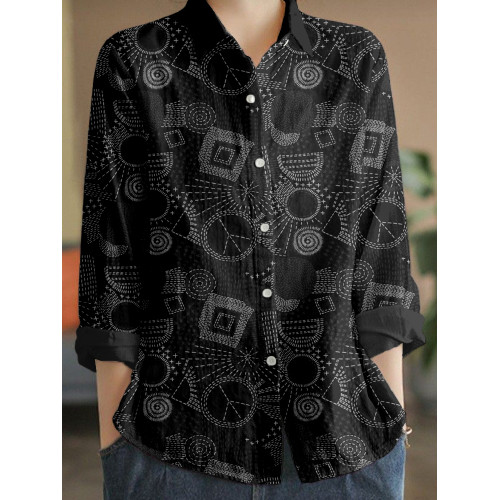 Vintage Japanese Sashiko Art Linen Blend Blouse