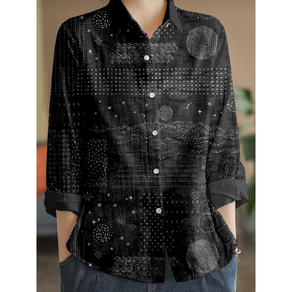 Vintage Japanese Sashiko Art Linen Blend Comfy Blouse