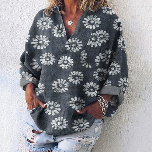 Vintage Japanese Traditional  Floral Blooming Art Linen Blend Tunic