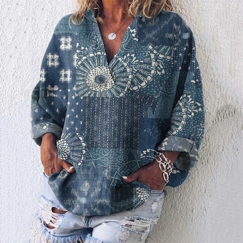 Vintage Japanese Traditional Patchwork Art Linen Blend Tunic