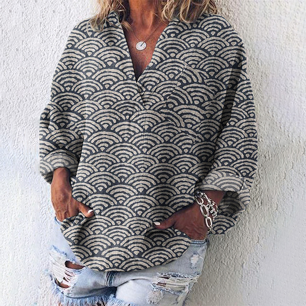 Vintage Japanese Traditional Sashiko SevenBerry Art Linen Blend Tunic