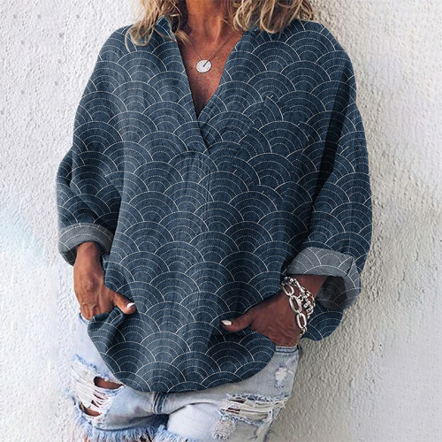 Vintage Japanese Waves Art Linen Blend Tunic