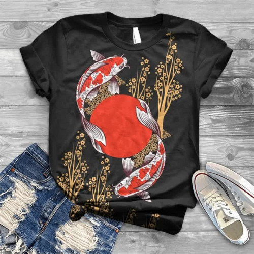 Vintage Plum Blossom Koi Japanese Print T-Shirt