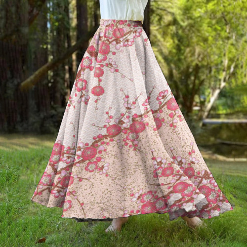 Vintage Sakura Japanese Art A-Hem Skirt