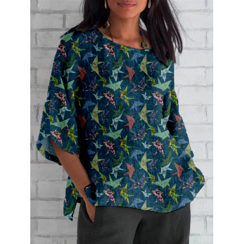 Washi Origami Cranes Art Linen Blend Cozy Tunic