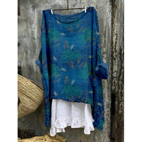 Washi Silk Koi Pond Art Linen Blend Flowy Tunic