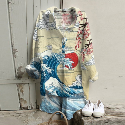 Wave Sunrise Painting Art Woven Tunic