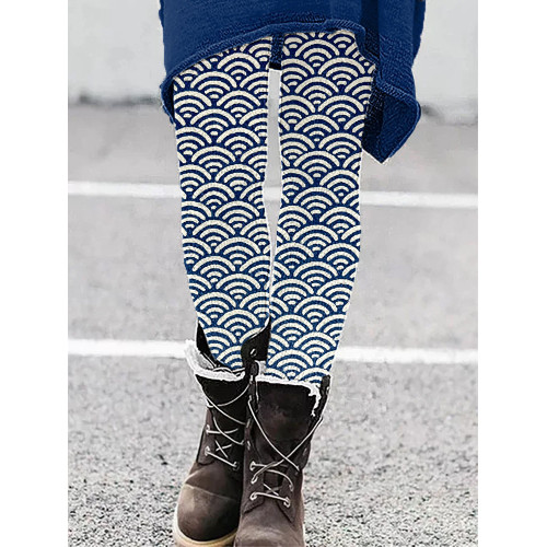 Waves Japanese Art Print Casual Stretch Leggings