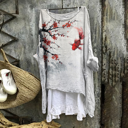 Women Ink And Wash Printed Round Neck Shirt