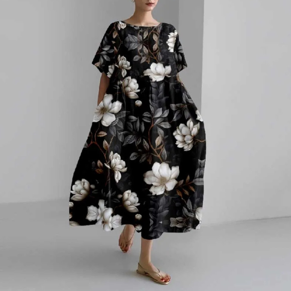 Women'S Camellia Art Round Neck Dress