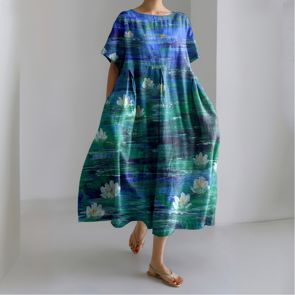Women'S Dress With Wavy Floral Pattern