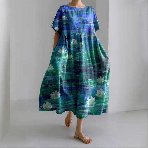 Women'S Dress With Wavy Floral Pattern