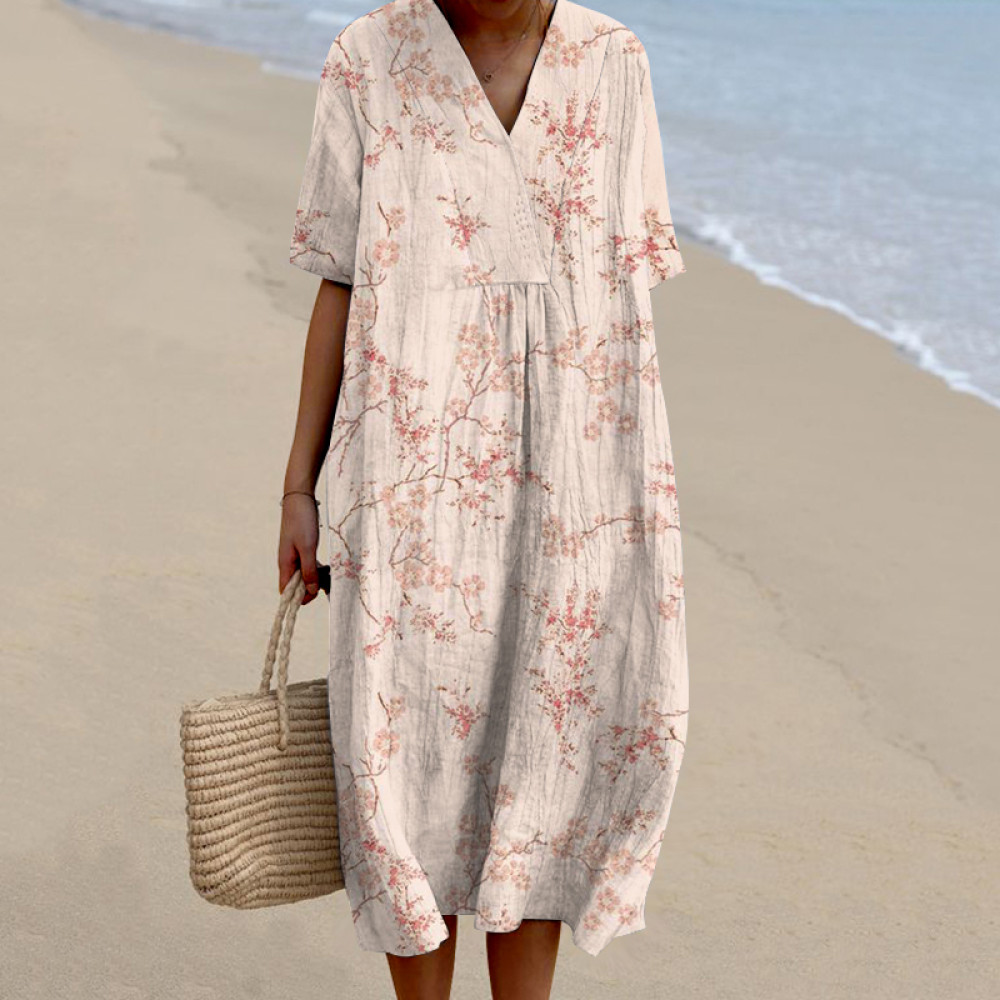 Women Vintage Floral Art Printed Casual Midi Dress