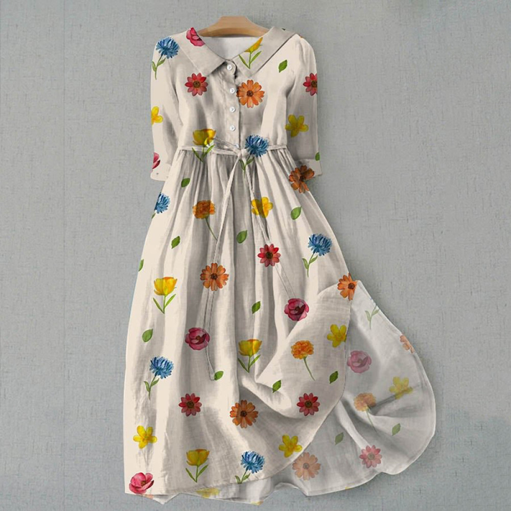 Women's Artistic Casual Lace-Up Loose Floral Print Dress
