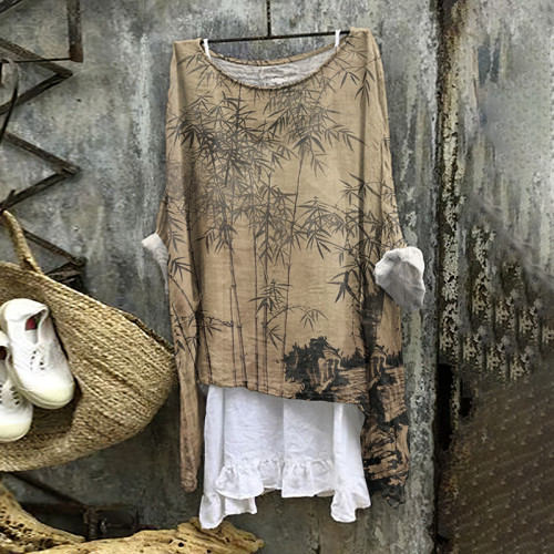 Women's Bamboo Leaf Loose V Neck Casual Shirt