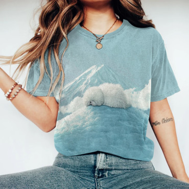 Women's Casual Cute Dog Mountain Print Round Neck Short Sleeve T-Shirt