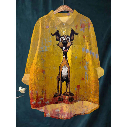 Women's Casual Dog Oil Painting Printed T-shirt