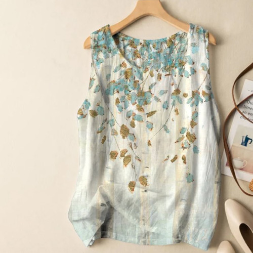 Women's Colorblock Fallen Leaves Vine Art Print Casual Tank Top