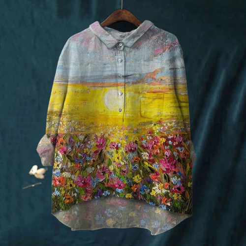 Women's Colorful Oil Painting Print Shirt