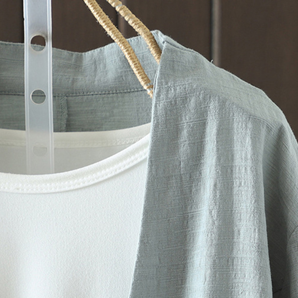 Women's Cotton And Linen Fan Embroidered Pearl Button Cardigan