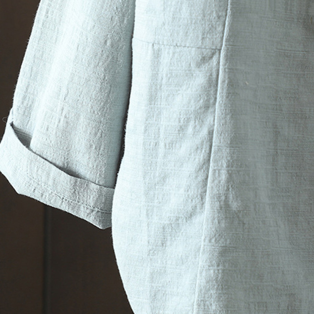 Women's Cotton And Linen Fan Embroidered Pearl Button Cardigan