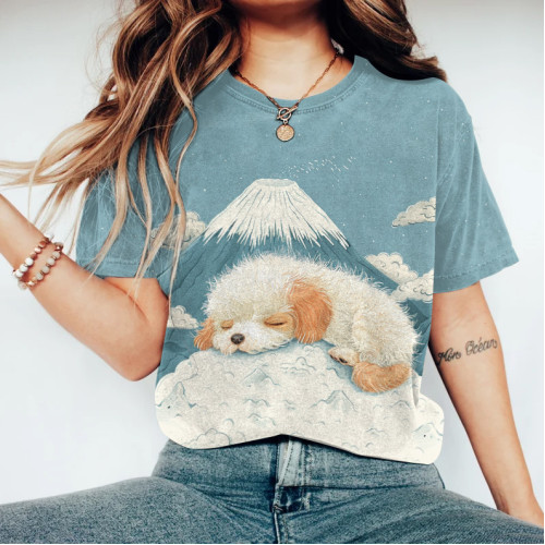 Women's Cute Dog Sleep Print Short Sleeve T-Shirt