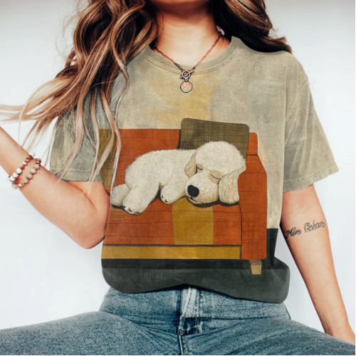 Women's Dog Sleep Print Crew Neck Casual T-Shirt