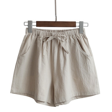 Women's Elastic Waist Pocket Linen Casual Short Pants