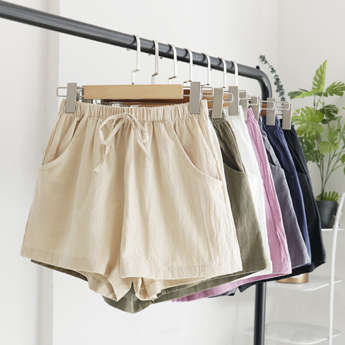 Women's Elastic Waist Pocket Linen Casual Short Pants
