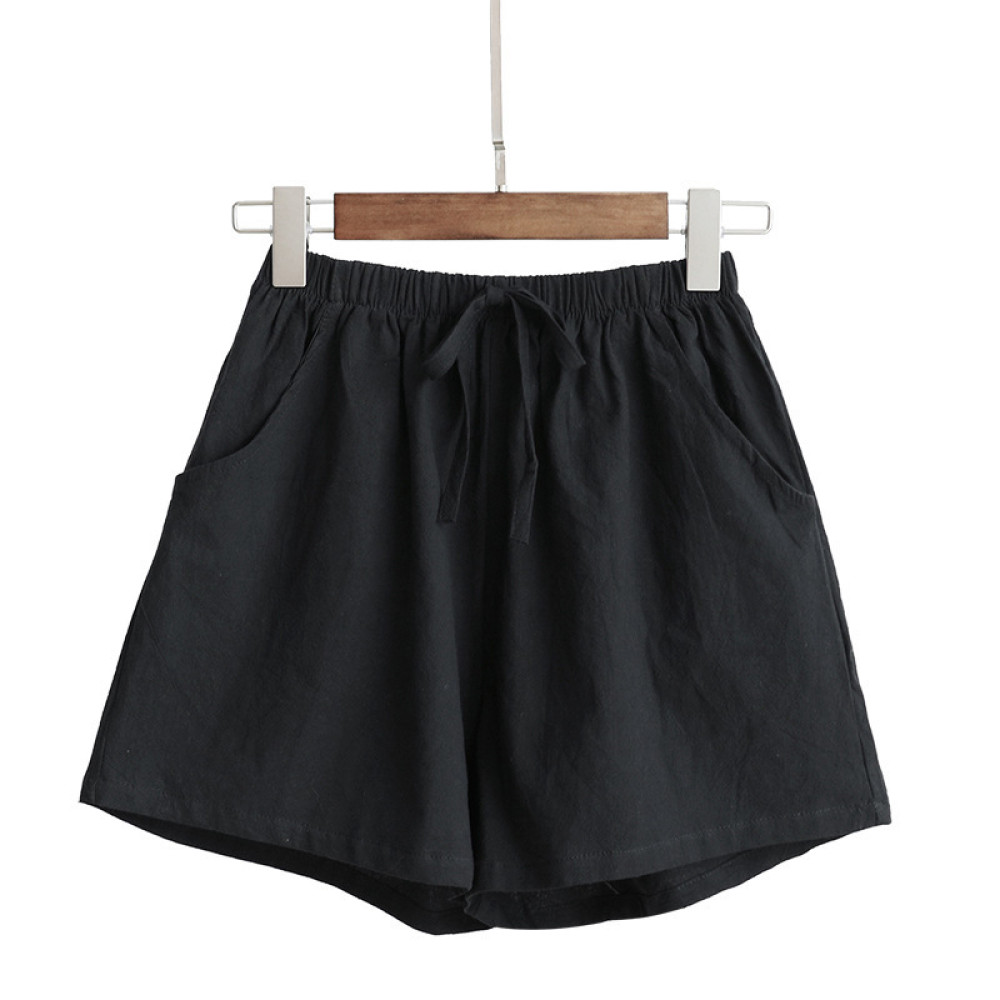 Women's Elastic Waist Pocket Linen Casual Short Pants