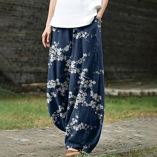 Women's Floral Art Pocket Loose Casual Pants
