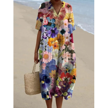Women's Floral Print V-Neck Dress