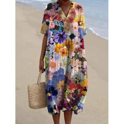 Women's Floral Print V-Neck Dress