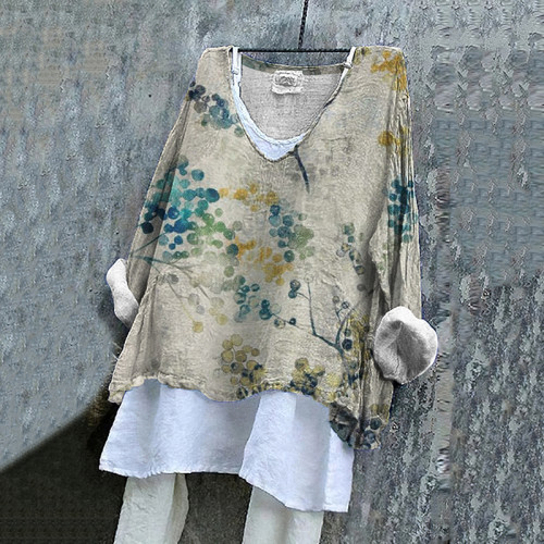 Women's Gradient Floral Painting V Neck Shirt